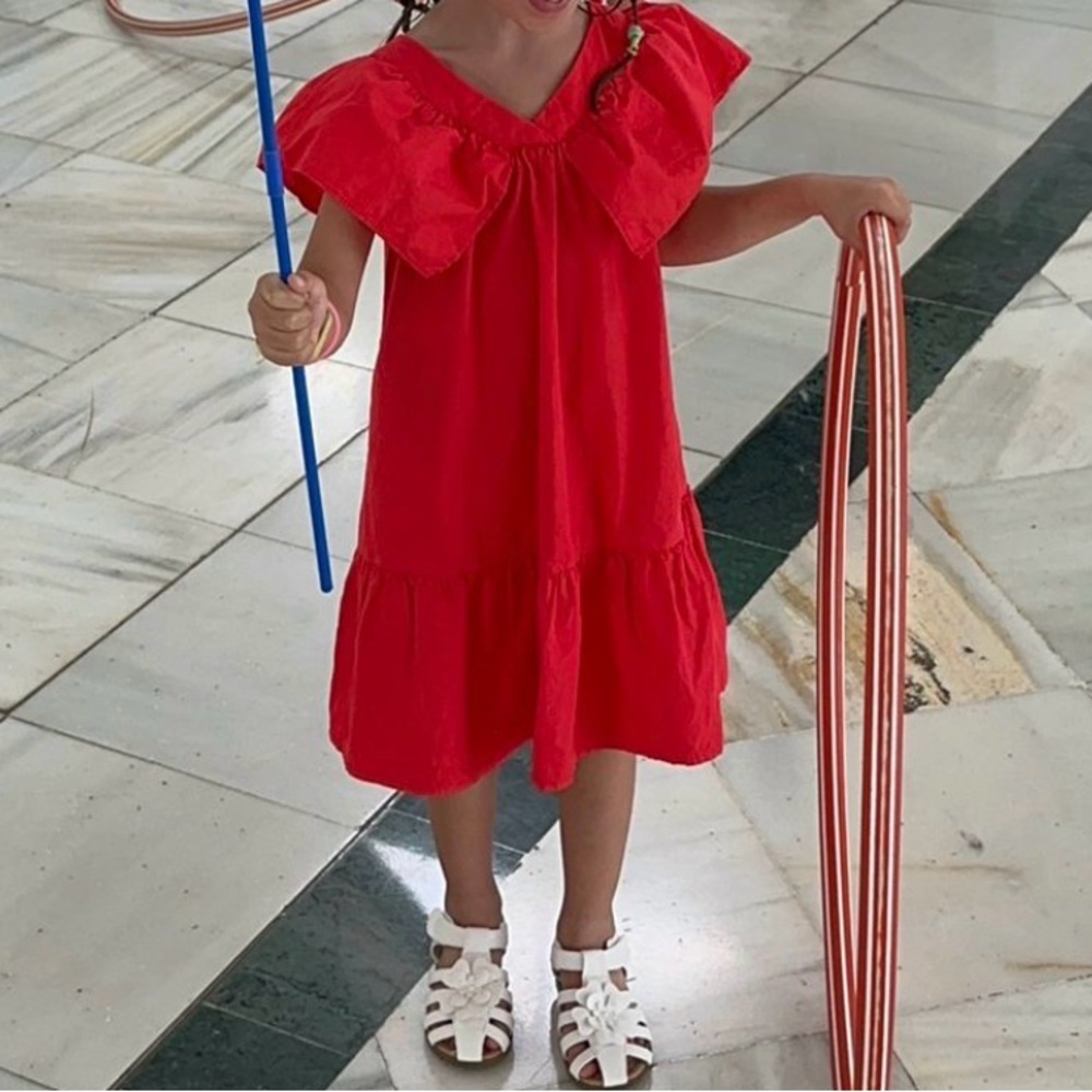 Bright Red Flutter Sleeve Dress